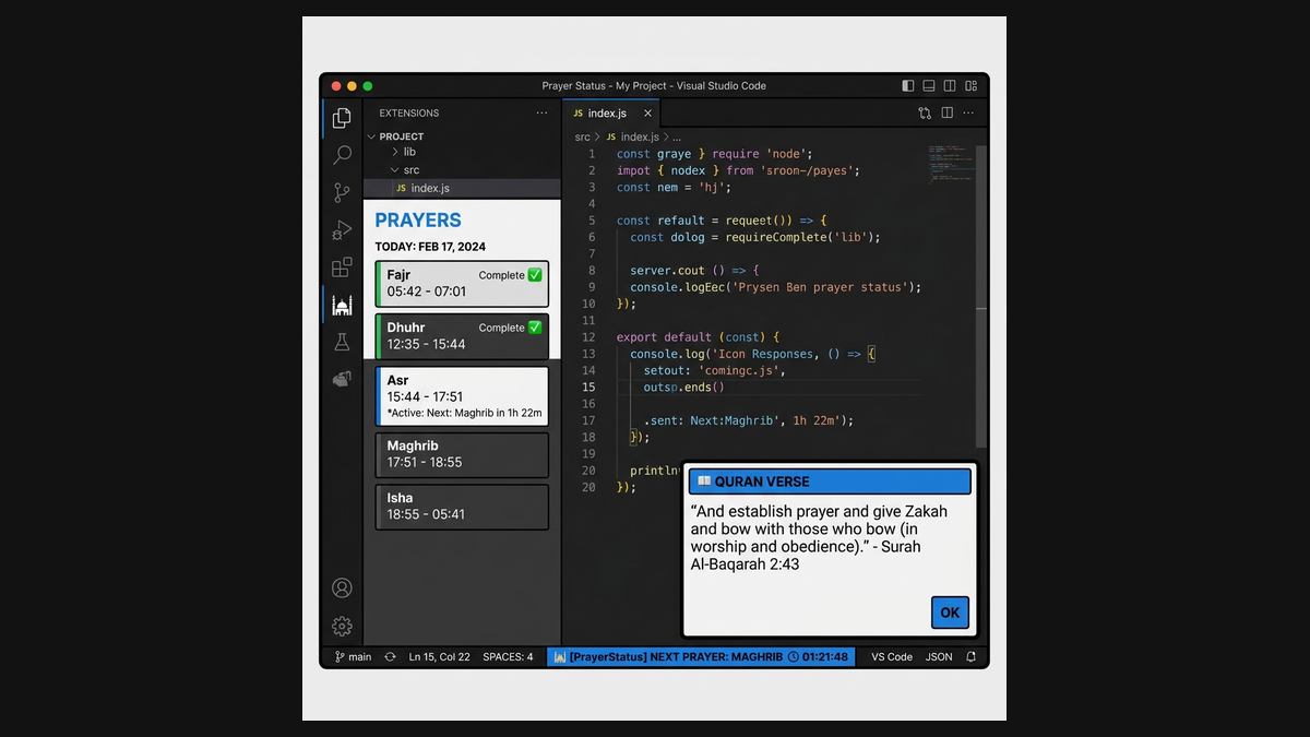 Prayer Reminder VS Code extension interface